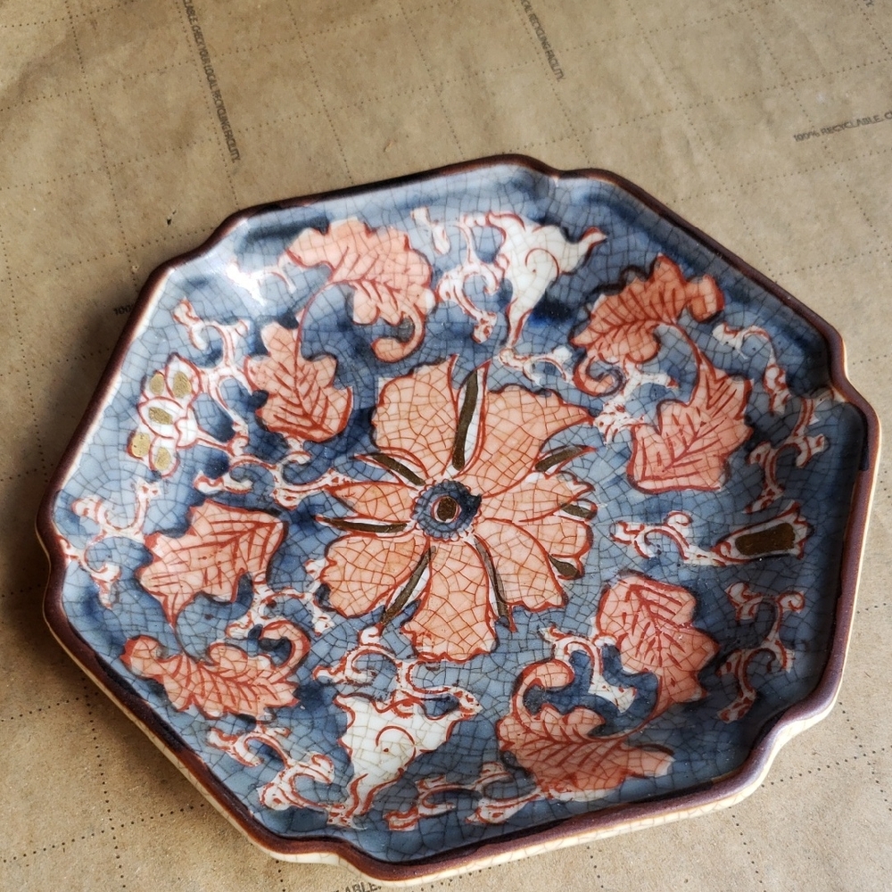 Floral Ceramic Plate with Blue and Pink Design